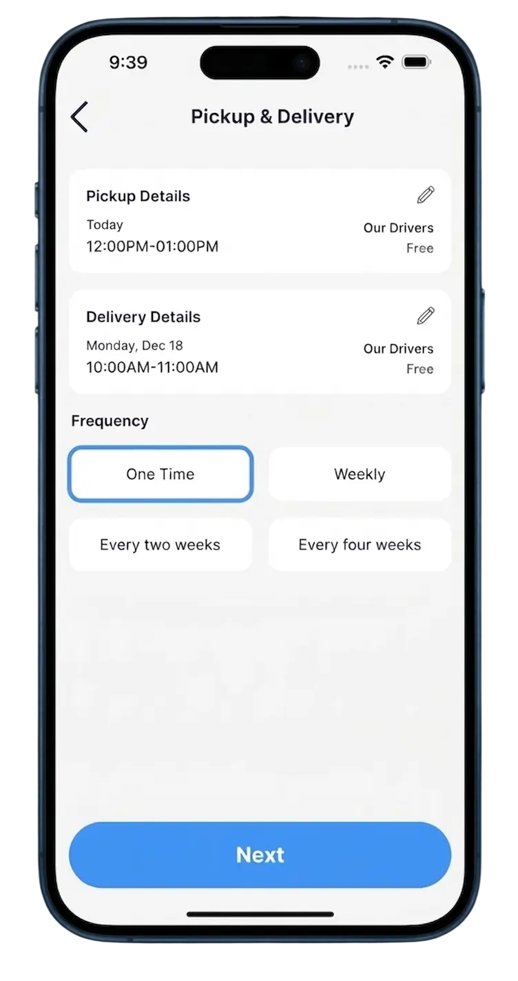 Crisp Laundry app showing rewards and order tracking